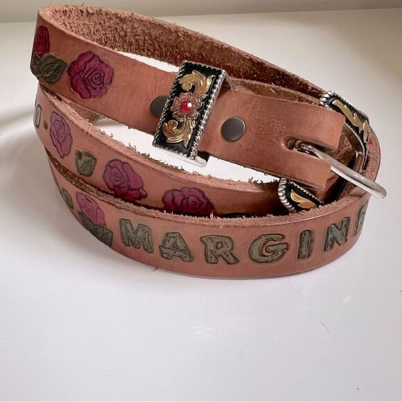 Western Belt Stamped Leather Personalized Margine Roses Cowgirl Rodeo Size XL - Picture 1 of 9